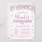 Winter Onederland rosa silbernes Mädchen-1. Einladung (Vorderseite)