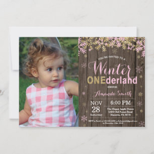 Winter Onederland Rosa und Gold Mädchen 1. Geburts Einladung