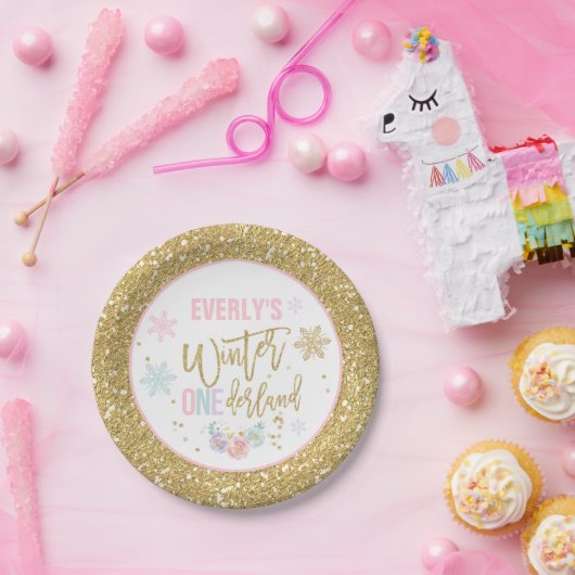 Winter ONEderland Rosa und GoldPappteller Pappteller (Party)