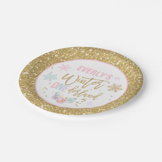 Winter ONEderland Rosa und GoldPappteller Pappteller (Schrägansicht)