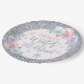 Winter ONEderland Rosa und Silber Dekorationen Pappteller (Schrägansicht)