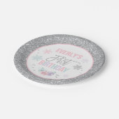 Winter ONEderland rosa und silberner Pappteller (Schrägansicht)