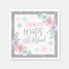 Winter ONEderland Rosa und Silver Geburtstagsparty Serviette