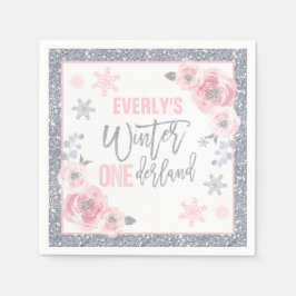 Winter ONEderland Rosa und Silver Geburtstagsparty Serviette