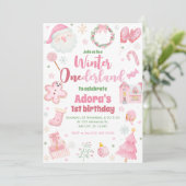 Winter ONEderland Rosa Weihnachten Einladung (Stehend Vorderseite)