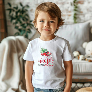 Winter Onederland roter LKW erster Geburtstag Baby T-shirt