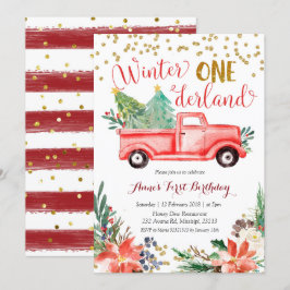 Winter Onederland Roter Weihnachtswagen Geburtstag Einladung