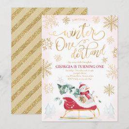 Winter ONEderland Roter Winter Schlitten 1. Geburt Einladung