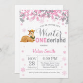 Winter Onederland Rotwild-Mädchen-1. Geburtstag Einladung (Vorne/Hinten)
