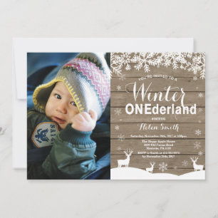 Winter Onederland Rustic 1. Geburtstagsfoto Einladung