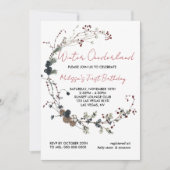 Winter onederland rustic berry boho first birthday einladung (Vorderseite)