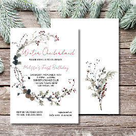 Winter onederland rustic berry boho first birthday einladung