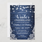 Winter ONEderland Rustic Blue Baby Erstgeburt Einladung (Vorderseite)