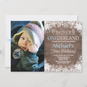 Winter Onederland Rustic Boy 1. Geburtstagsfoto Einladung