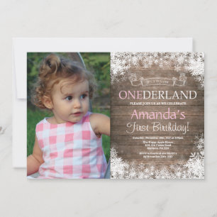 Winter Onederland Rustic Boy 1st Birthday Photo Einladung