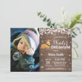 Winter Onederland Rustic Deer 1. Geburtstag Einladung (Stehend Vorderseite)