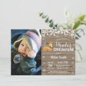 Winter Onederland Rustic Deer 1. Geburtstag Einladung (Stehend Vorderseite)