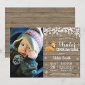 Winter Onederland Rustic Deer 1. Geburtstag Einladung (Vorne/Hinten)