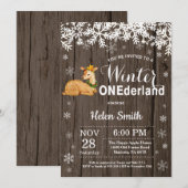 Winter Onederland Rustic Deer 1. Geburtstag Einladung (Vorne/Hinten)
