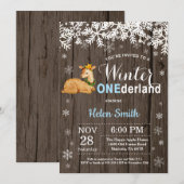 Winter Onederland Rustic Deer Boy 1. Geburtstag Einladung (Vorne/Hinten)