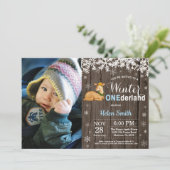 Winter Onederland Rustic Deer Boy 1. Geburtstag Einladung (Stehend Vorderseite)