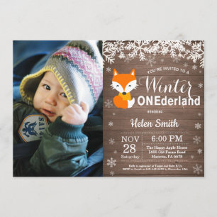 Winter Onederland Rustic Fox 1. Geburtstag Einladung
