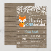 Winter Onederland Rustic Fox Boy 1. Geburtstag Einladung (Vorne/Hinten)