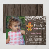 Winter Onederland Rustic Girl 1. Geburtstag Einladung (Vorne/Hinten)