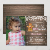 Winter Onederland Rustic Girl 1. Geburtstag Einladung (Vorne/Hinten)