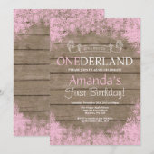 Winter Onederland Rustic Girl 1. Geburtstag Einladung (Vorne/Hinten)