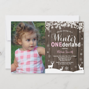 Winter Onederland Rustic Girl 1. Geburtstagsfoto Einladung