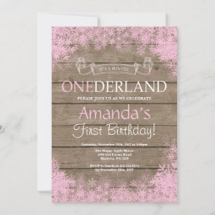 Winter Onederland Rustic Mädchen 1. Geburtstag Einladung