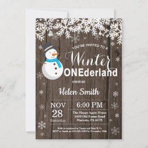 Winter Onederland Rustic Snowman Boy 1. Geburtstag Einladung