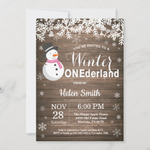 Winter Onederland Rustic Snowman Girl 1. Geburtsta Einladung