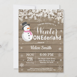 Winter Onederland Rustic Snowman Girl 1. Geburtsta Einladung