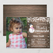 Winter Onederland Rustic Snowman Girl 1. Geburtsta Einladung (Vorne/Hinten)