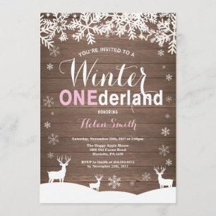 Winter Onederland Rustikale Holz Mädchen 1. Geburt Einladung