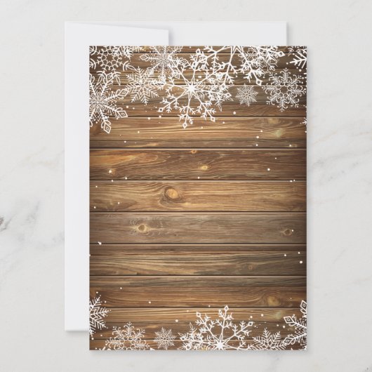Winter Onederland Rustikale Schneeflocke und Holz Einladung (Rückseite)