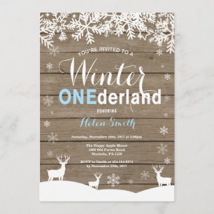 Winter Onederland rustikaler hölzerner Jungen-1. Einladung