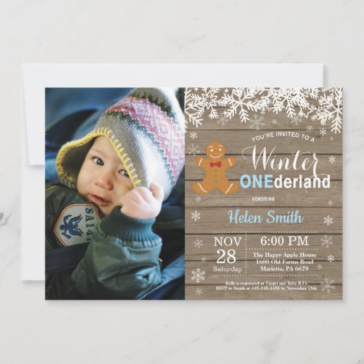 Winter Onederland Rustikaler Junge 1. Geburtstag Einladung (Vorderseite)