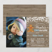 Winter Onederland Rustikaler Junge 1. Geburtstag Einladung (Vorne/Hinten)