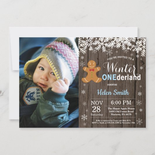 Winter Onederland Rustikaler Junge 1. Geburtstag Einladung (Vorderseite)