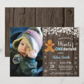 Winter Onederland Rustikaler Junge 1. Geburtstag Einladung (Vorne/Hinten)