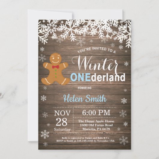 Winter Onederland Rustikaler Junge 1. Geburtstag Einladung (Vorderseite)