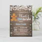 Winter Onederland Rustikaler Junge 1. Geburtstag Einladung (Stehend Vorderseite)