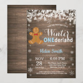 Winter Onederland Rustikaler Junge 1. Geburtstag Einladung (Vorne/Hinten)