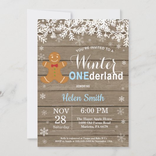 Winter Onederland Rustikaler Junge 1. Geburtstag Einladung (Vorderseite)