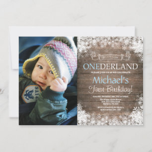 Winter Onederland Rustikaler Junge 1. Geburtstagsf Einladung