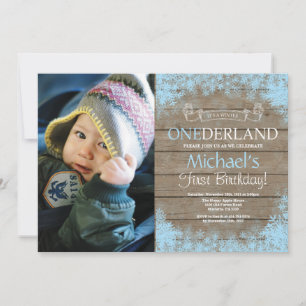 Winter Onederland Rustikaler Jungen 1. Geburtstags Einladung