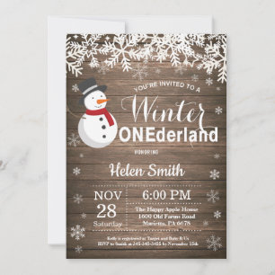 Winter Onederland Rustikaler Schneemann 1. Geburts Einladung
